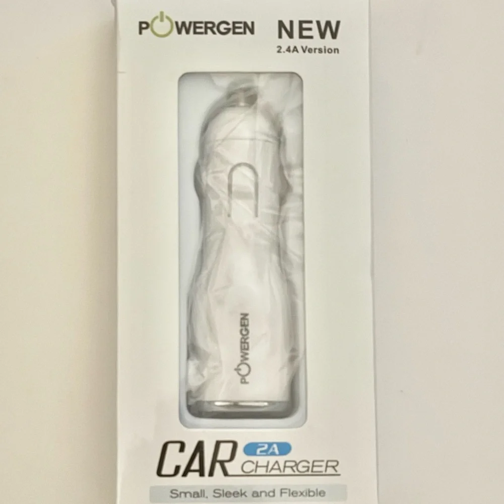 PowerGen White Car Charger 2.4A